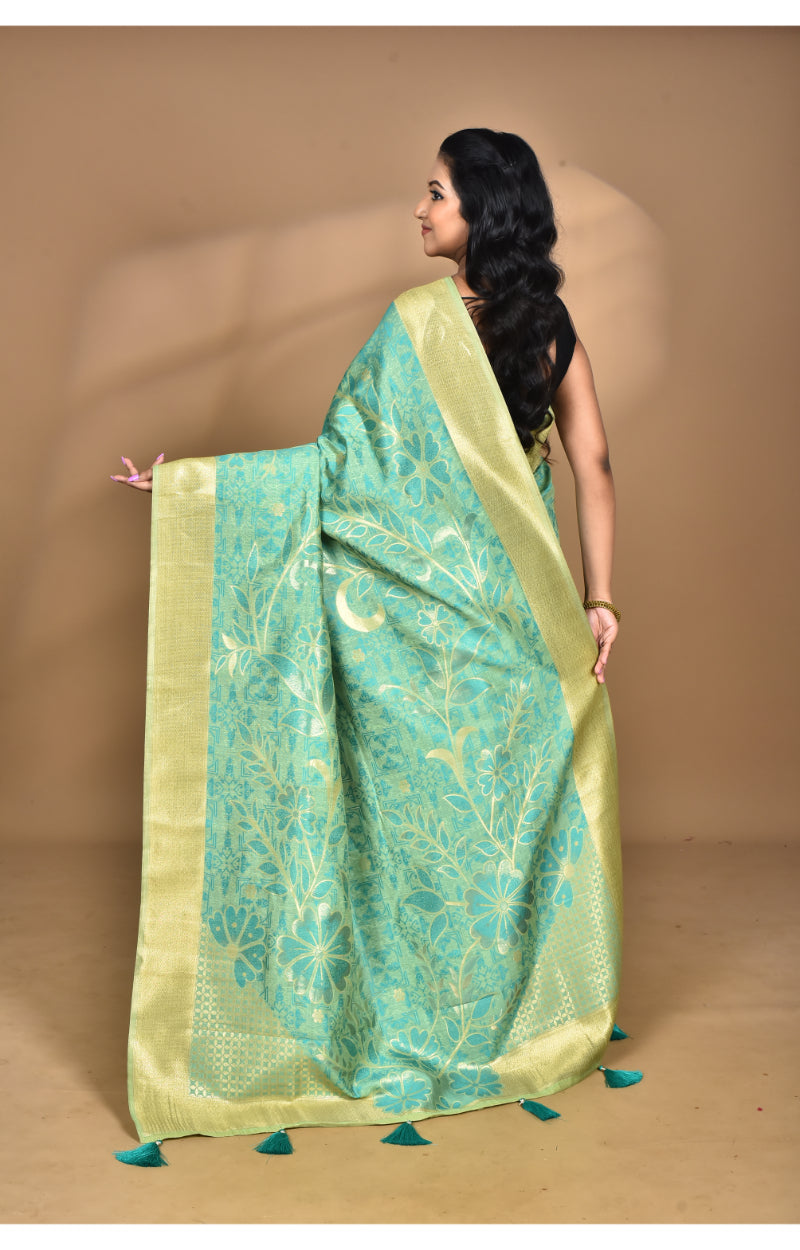 Morchari Jari Sami Silk Saree-Green | Grocsy