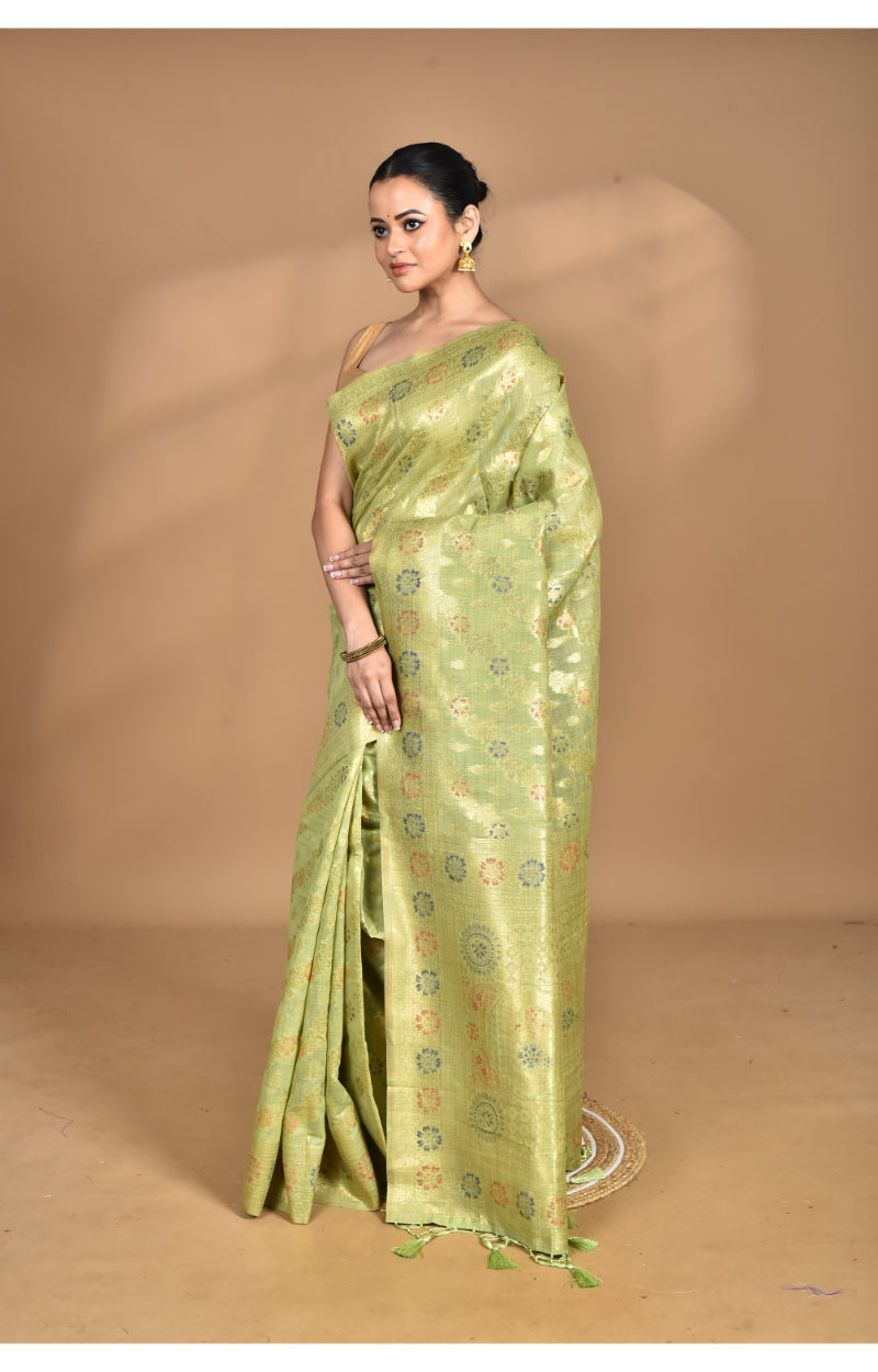 Morchari Banarasi Silk Chanderi Saree-Green | Grocsy