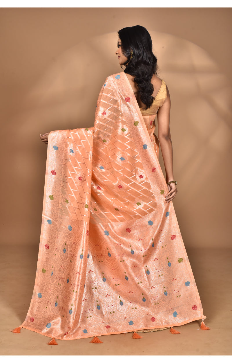 Morchari Women Desgin Chanderi Silk Saree-Peach | Grocsy
