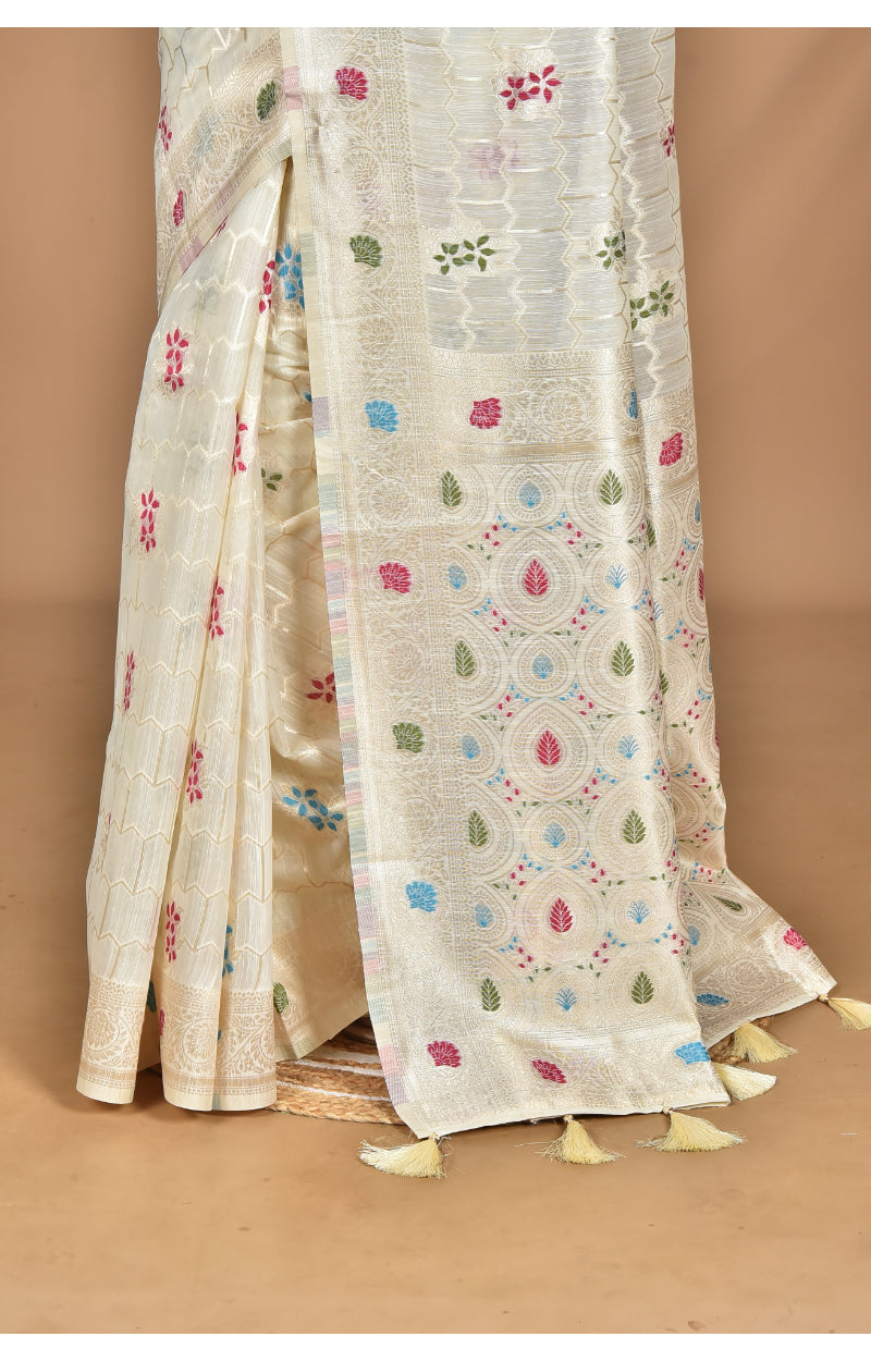 Morchari Women Desgin Chanderi Silk Saree-Cream | Grocsy