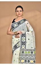 Morchari Pure Cotton Dhakai Jamdani Handloom Saree-Multi | Grocsy