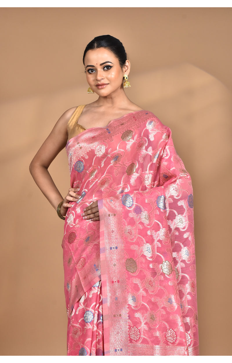 Morchari Women Desgin Chanderi Silk Saree-Pink | Grocsy
