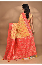 Morchari Women Desgin Kashmiri Silk Linen Saree-Yellow | Grocsy