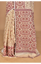 Morchari Pure Cotton Dhakai Jamdani Handloom Saree-Beige | Grocsy