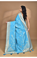 Morchari Jari Sami Silk Saree-Blue | Grocsy