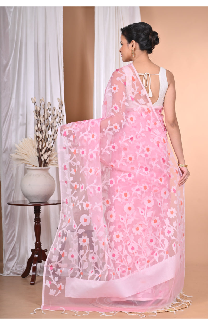 Morchari Heavy Jamdani Saree-Pink | Grocsy