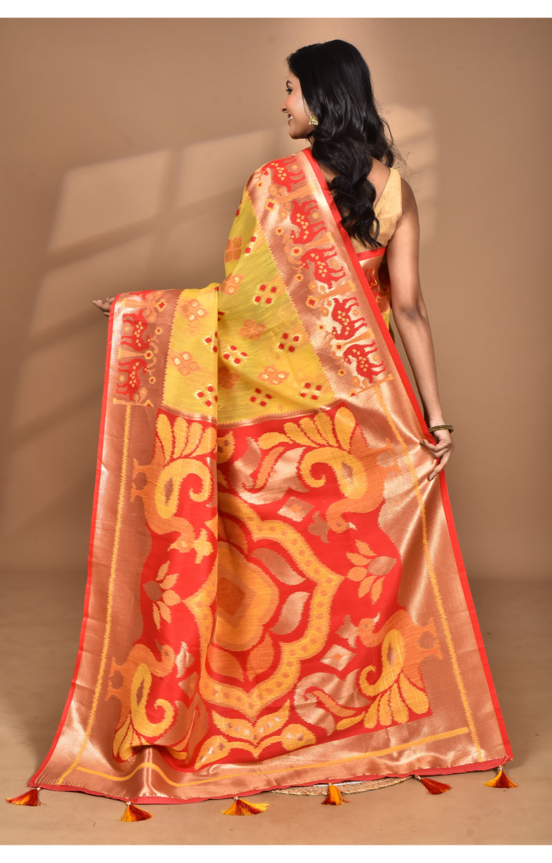 Morchari Women Desgin Two Dai Linen Saree-Multi | Grocsy