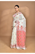 Morchari Pure Cotton Dhakai Jamdani Handloom Saree-Off White | Grocsy
