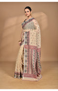 Morchari Pure Cotton Dhakai Jamdani Handloom Saree-Beige | Grocsy