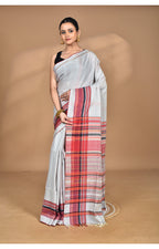 Morchari Pure Cotton Dhakai Jamdani Handloom Saree-Grey | Grocsy