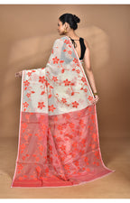 Morchari Pure Cotton Dhakai Jamdani Handloom Saree-Off White | Grocsy
