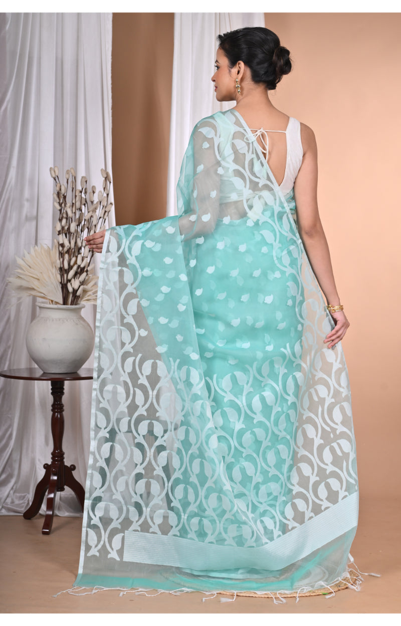 Morchari Heavy Jamdani Saree-Green | Grocsy