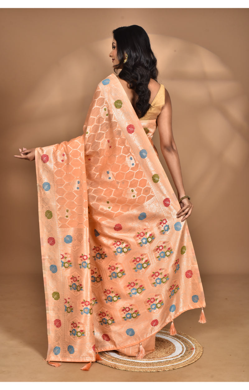 Morchari Women Desgin Chanderi Silk Saree-Peach | Grocsy