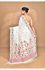 Morchari Pure Cotton Dhakai Jamdani Handloom Saree-Off White | Grocsy