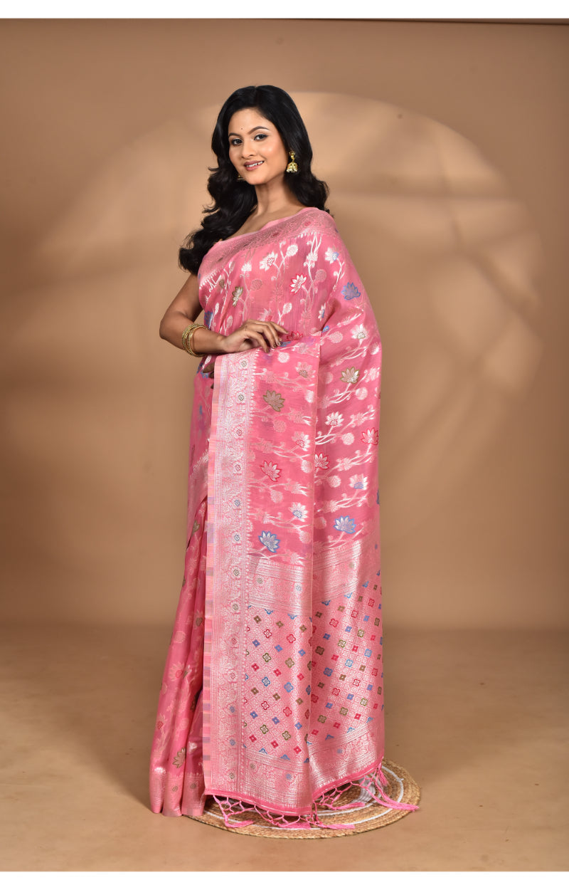 Morchari Women Desgin Chanderi Silk Saree-Pink | Grocsy