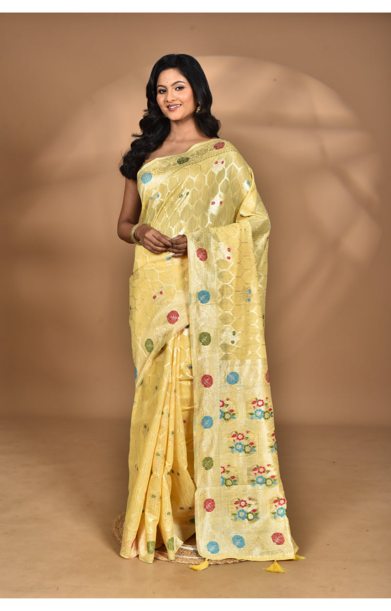 Morchari Women Desgin Chanderi Silk Saree-Yellow | Grocsy
