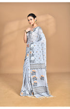 Morchari Pure Cotton Dhakai Jamdani Handloom Saree-Grey | Grocsy