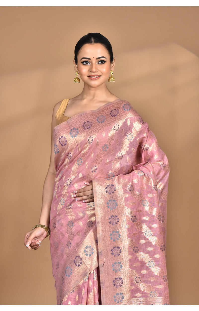 Morchari Banarasi Silk Chanderi Saree-Pink | Grocsy
