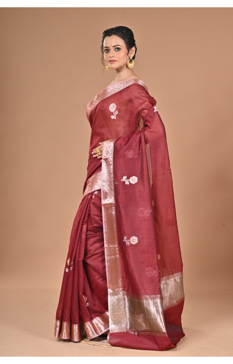 Morchari Heavy Chanderi Silk Saree-Maroon | Grocsy