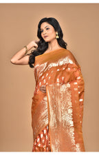 Morchari Heavy Kolhapuri Stone Work Saree-Brown | Grocsy