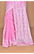 Morchari Pure Cotton Dhakai Jamdani Handloom Saree-Pink | Grocsy