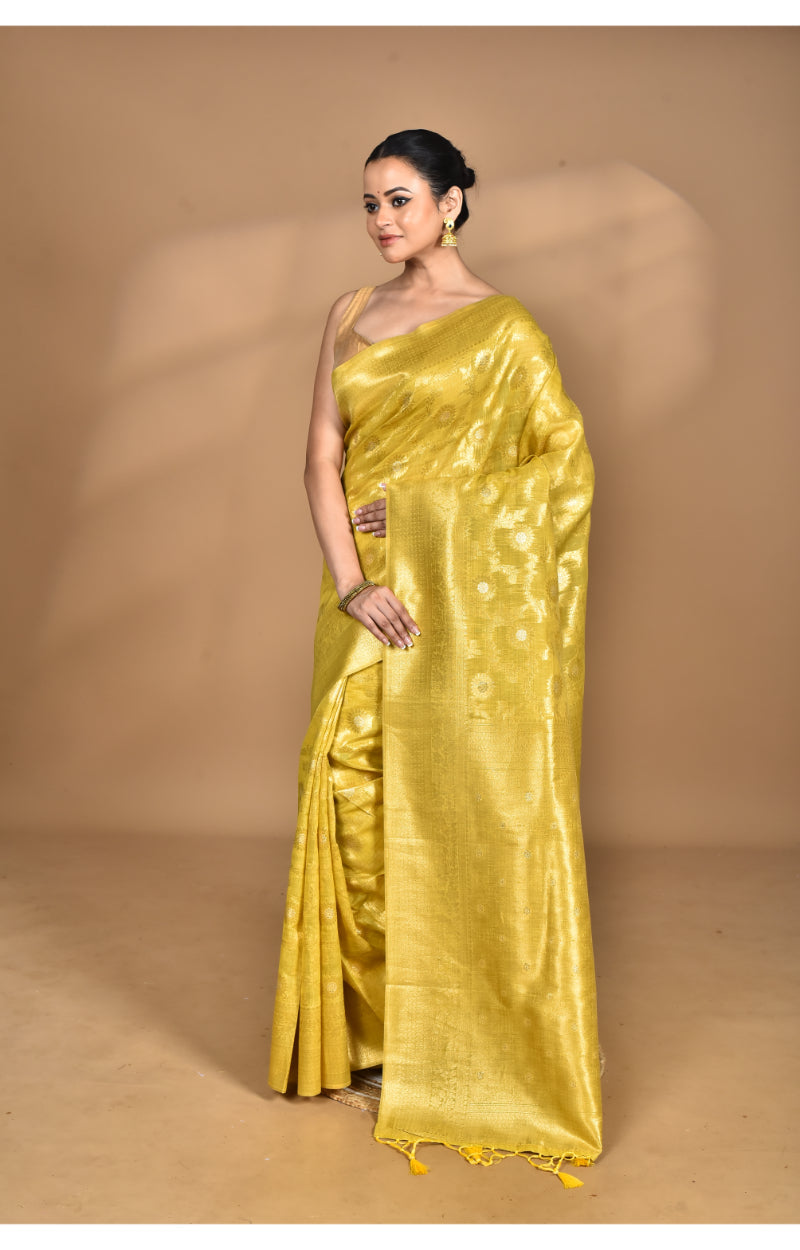 Morchari Banarasi Silk Chanderi Saree-Yellow | Grocsy