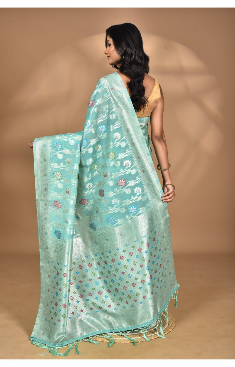 Morchari Women Desgin Chanderi Silk Saree-Blue | Grocsy