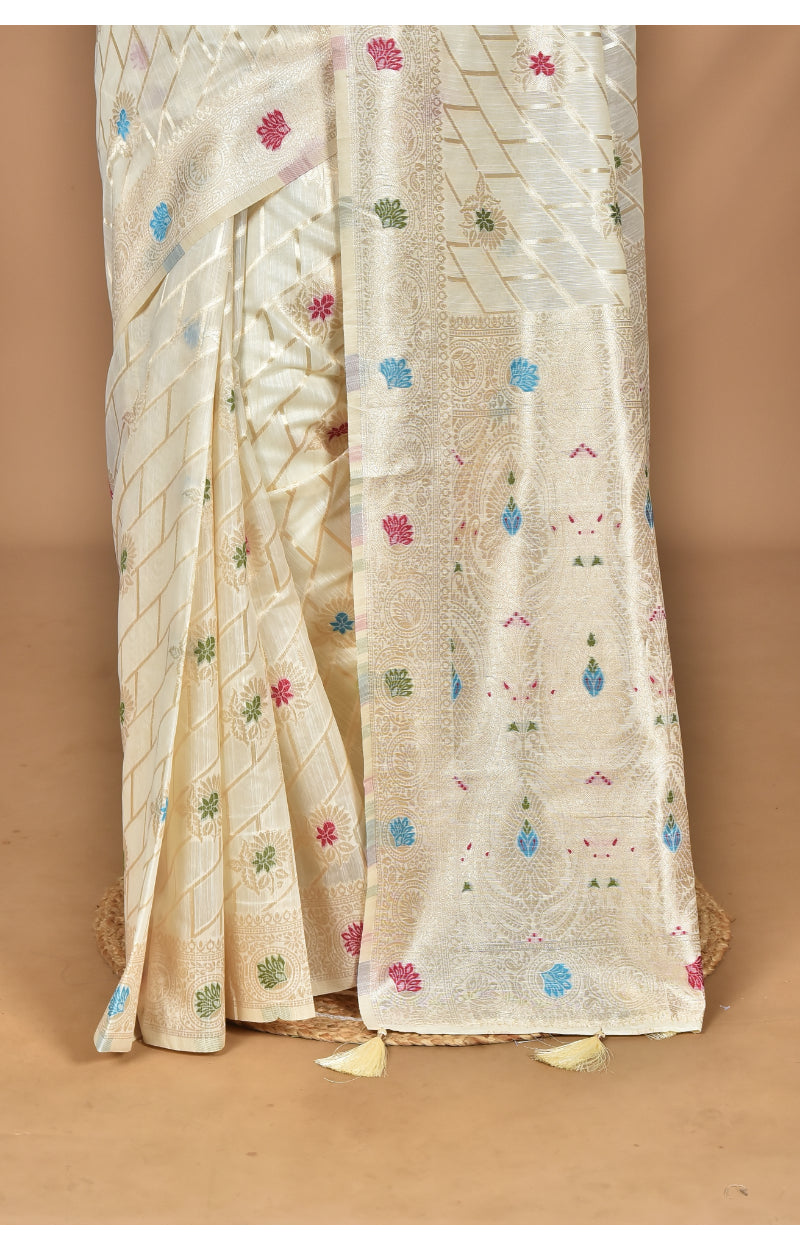 Morchari Women Desgin Chanderi Silk Saree-Cream | Grocsy