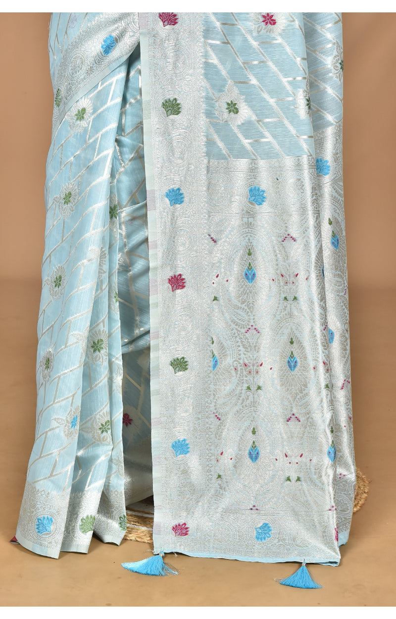Morchari Women Desgin Chanderi Silk Saree-Blue | Grocsy