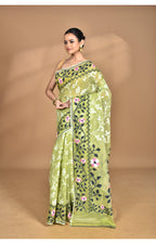 Morchari Pure Cotton Dhakai Jamdani Handloom Saree-Green | Grocsy
