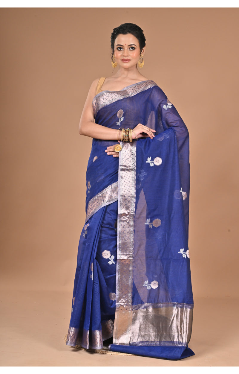 Morchari Heavy Chanderi Silk Saree-Navy Blue | Grocsy