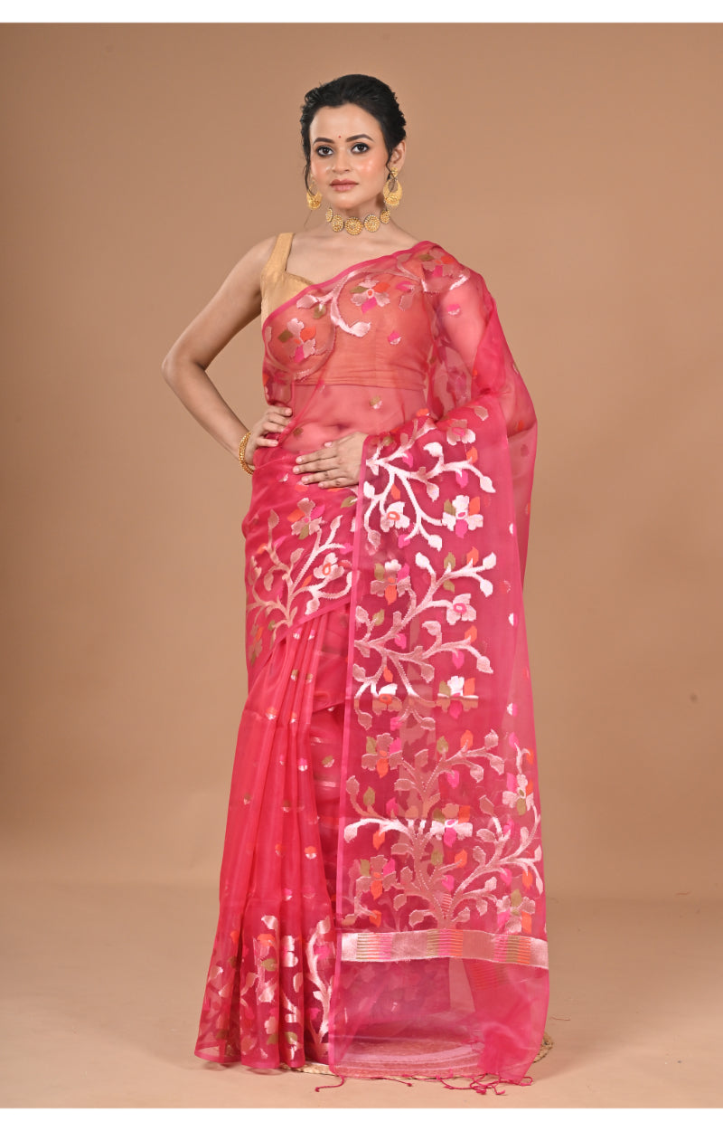 Morchari Semi Orzanga Jamdani Silk Saree-Redise | Grocsy