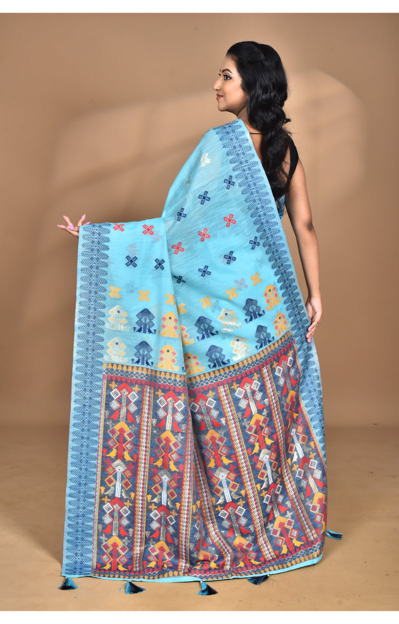 Morchari Women Desgin Chanderi Silk Saree-Blue | Grocsy