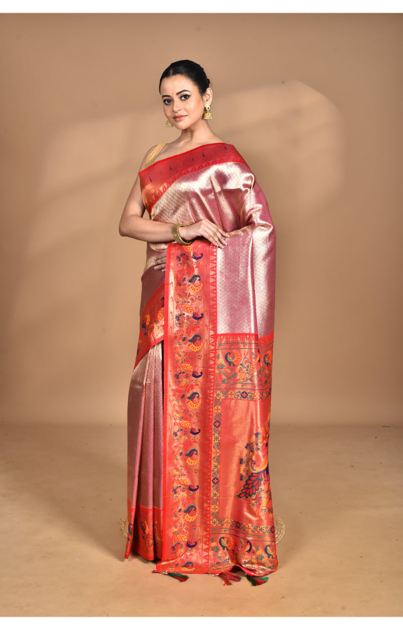 Morchari Women Desgin Banarasi Silk Saree-Pink | Grocsy