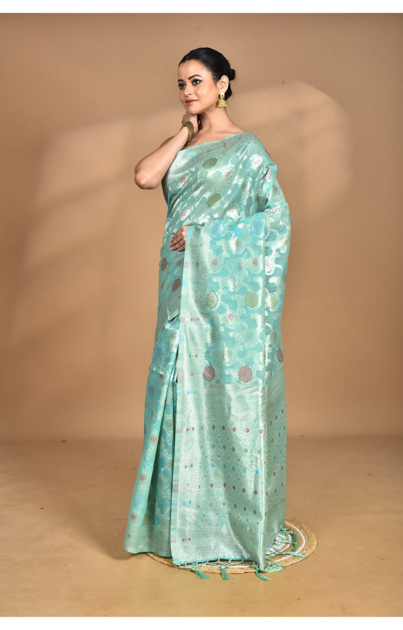 Morchari Women Desgin Chanderi Silk Saree-Green | Grocsy