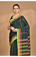 Morchari Pure Cotton Dhakai Jamdani Handloom Saree-Green | Grocsy
