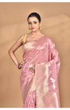 Morchari Banarasi Silk Chanderi Saree-Pink | Grocsy