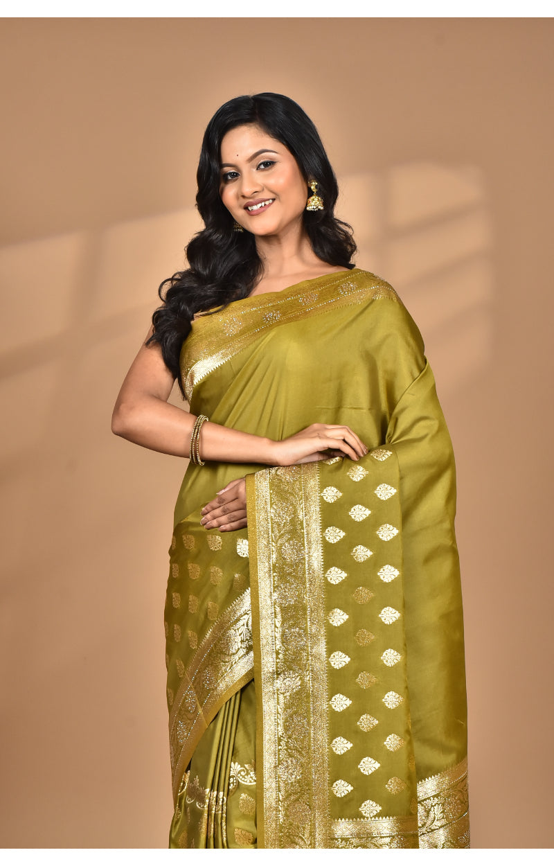 Morchari Heavy Kolhapuri Stone Work Saree-Mehendi | Grocsy