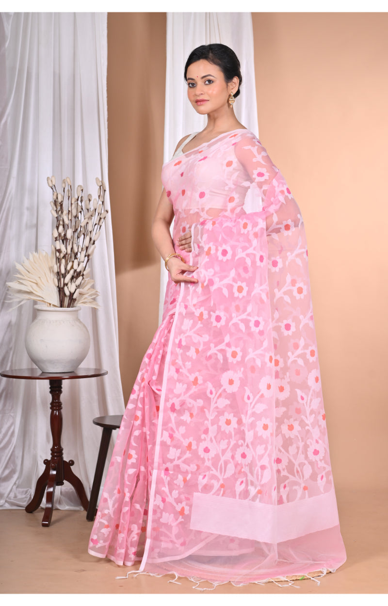 Morchari Heavy Jamdani Saree-Pink | Grocsy