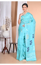 Morchari Pure Tussar Silk Handloom Saree-Blue | Grocsy