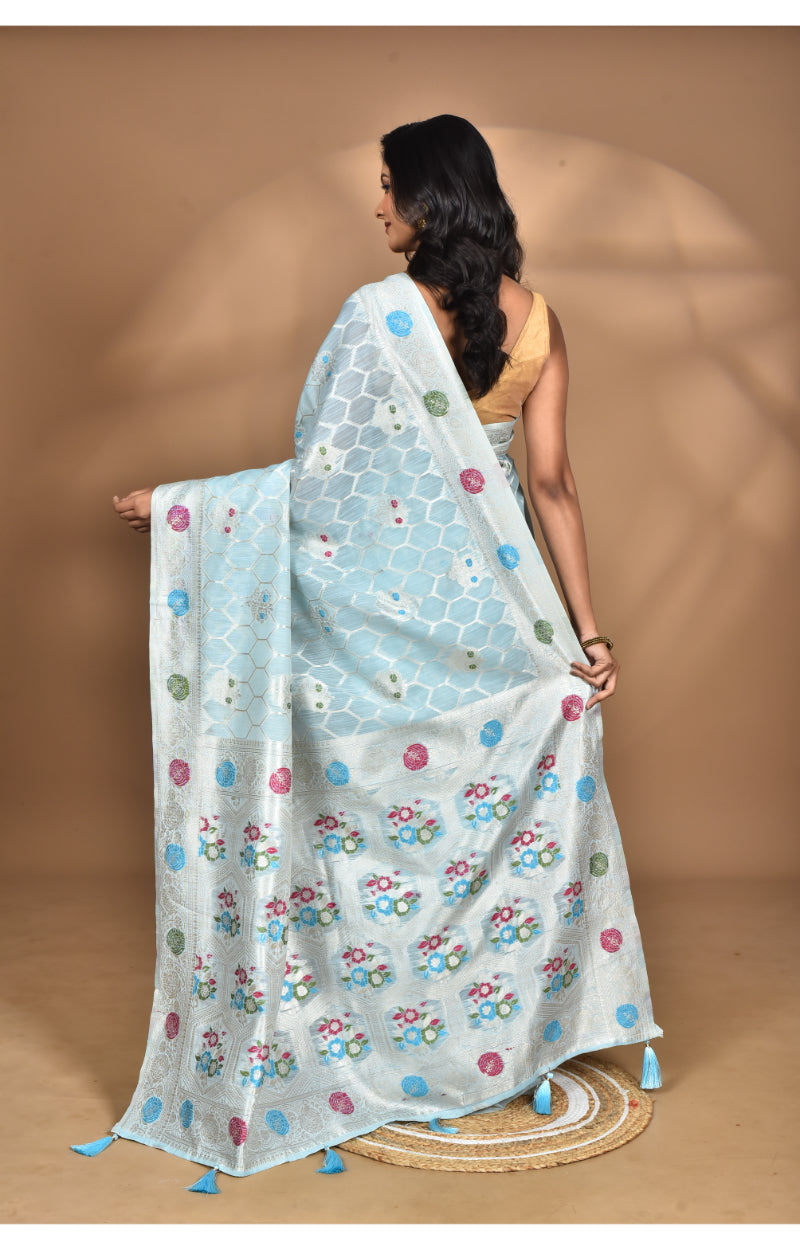 Morchari Women Desgin Chanderi Silk Saree-Blue | Grocsy