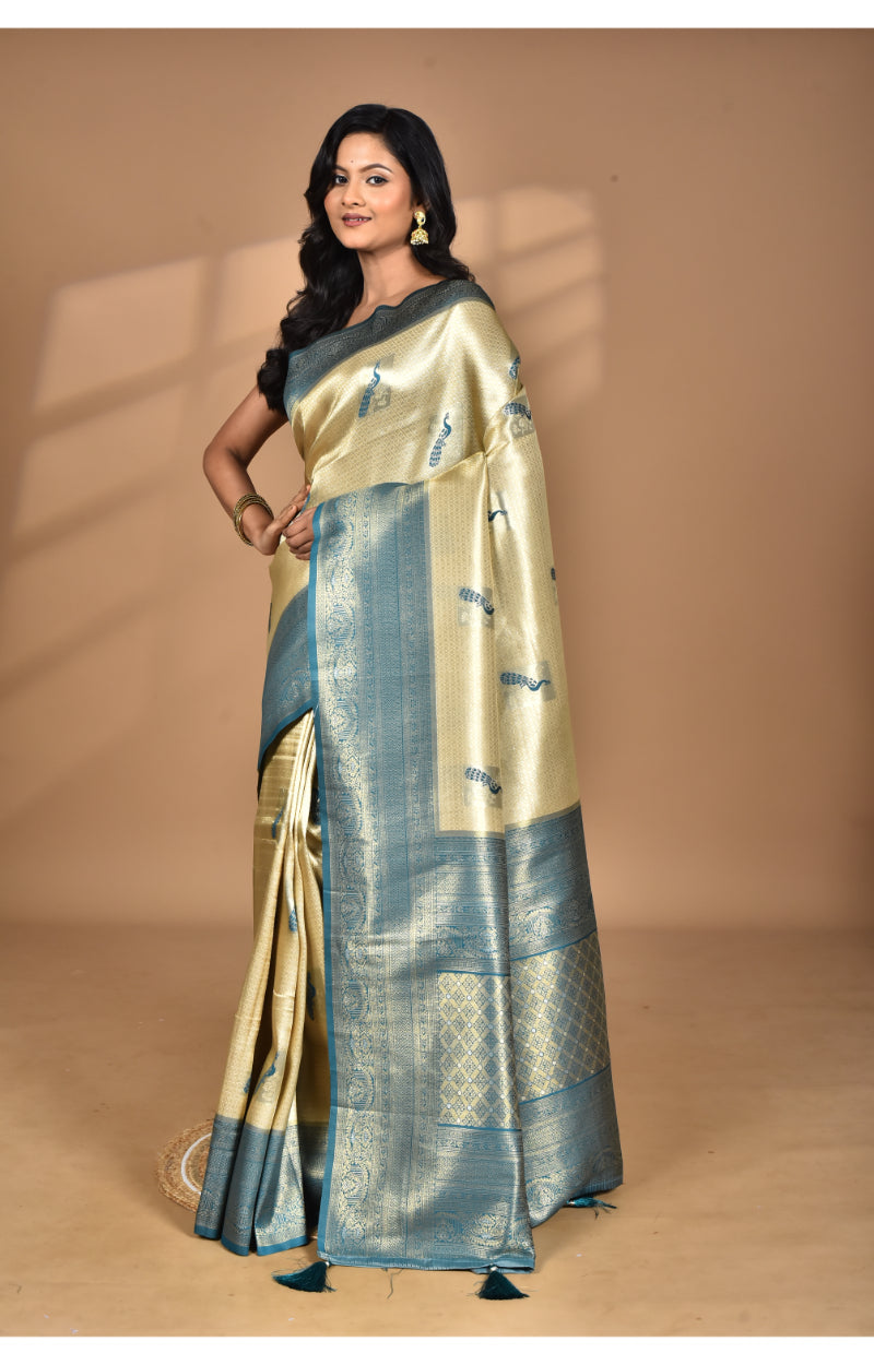 Morchari Women Desgin Banarasi Silk Saree-Beige | Grocsy