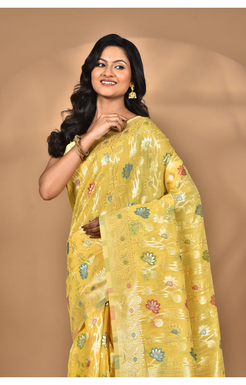 Morchari Women Desgin Chanderi Silk Saree-Yellow | Grocsy