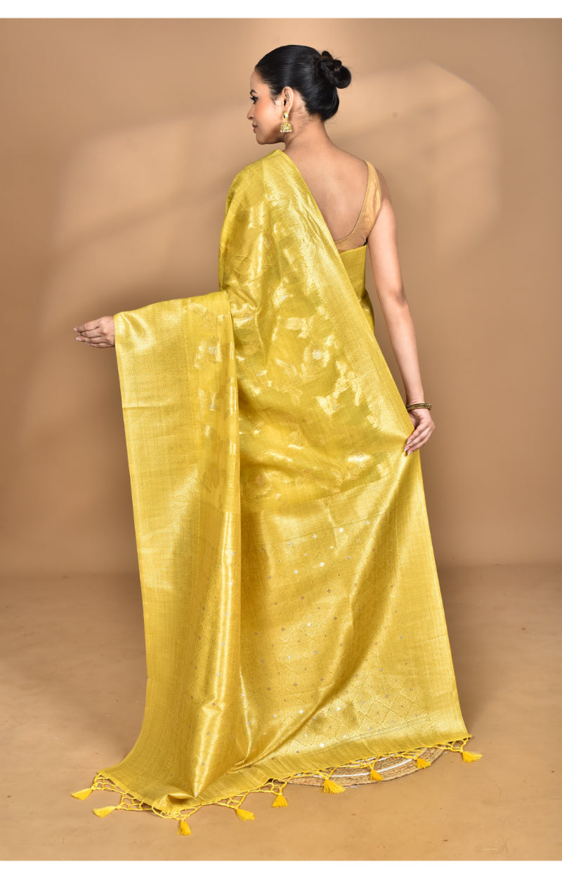 Morchari Banarasi Silk Chanderi Saree-Yellow | Grocsy