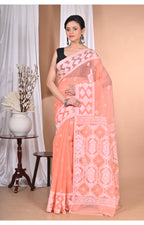 Morchari Pure Cotton Dhakai Jamdani Handloom Saree-Peach | Grocsy