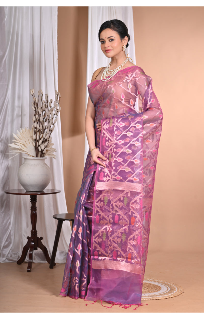 Morchari Heavy Jamdani Silk Orzanga Saree-Purple | Grocsy