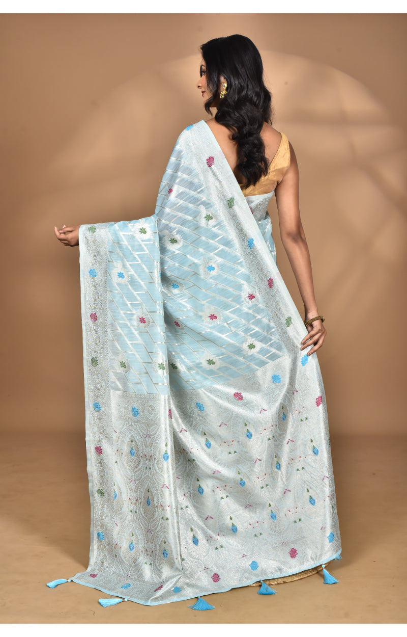 Morchari Women Desgin Chanderi Silk Saree-Blue | Grocsy