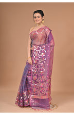 Morchari Semi Orzanga Jamdani Silk Saree-Wine | Grocsy
