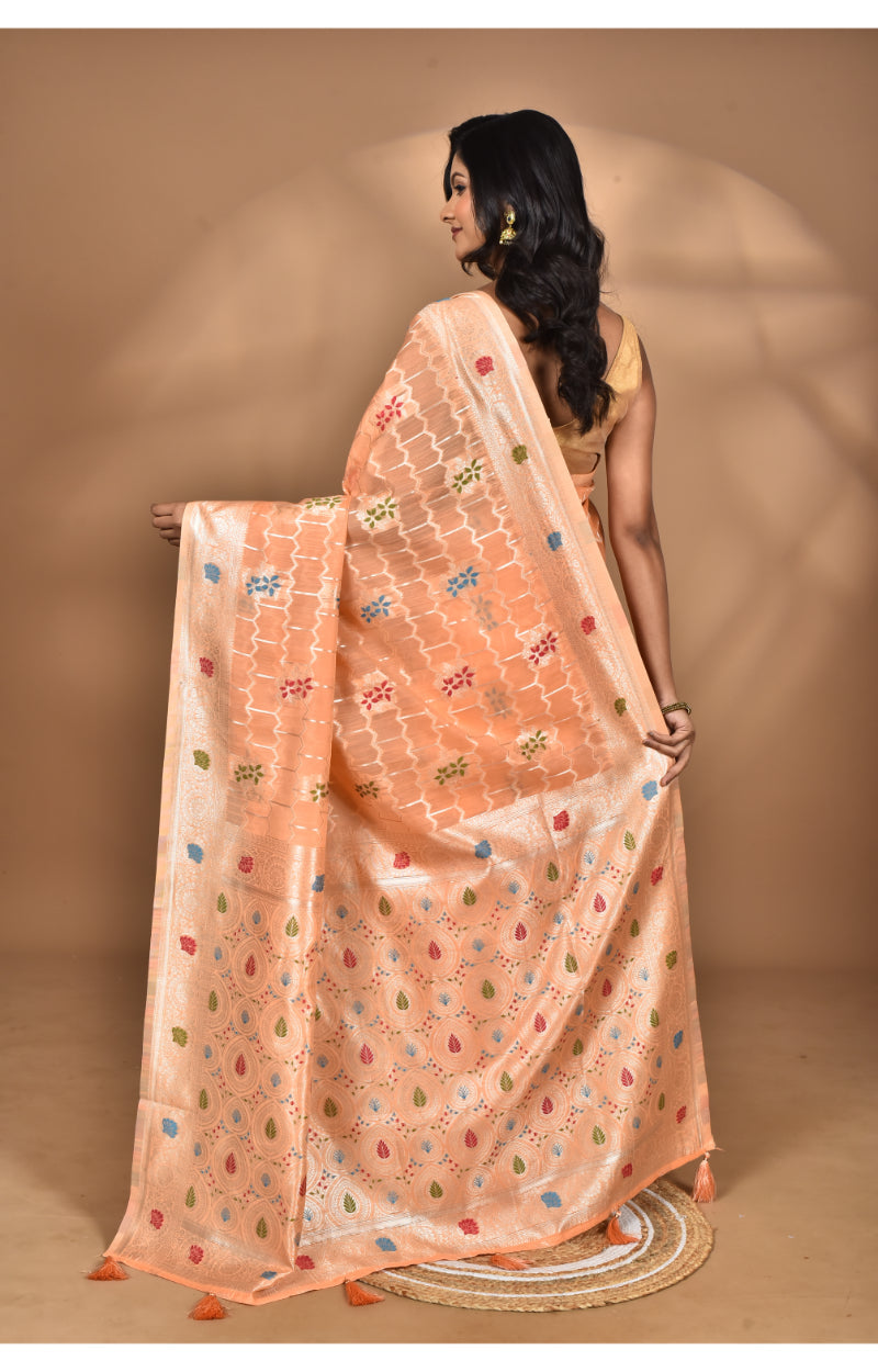 Morchari Women Desgin Chanderi Silk Saree-Peach | Grocsy