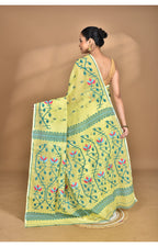 Morchari Pure Cotton Dhakai Jamdani Handloom Saree-Yellow | Grocsy